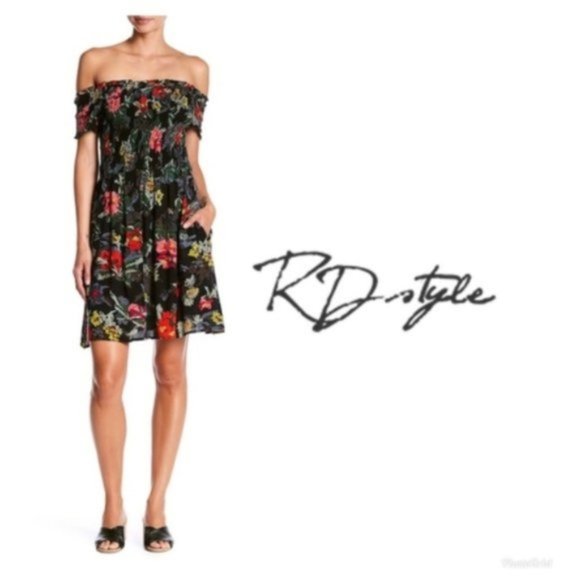 RD Style Black Off The shoulder Sun Dress Sz M NWT - Picture 1 of 8
